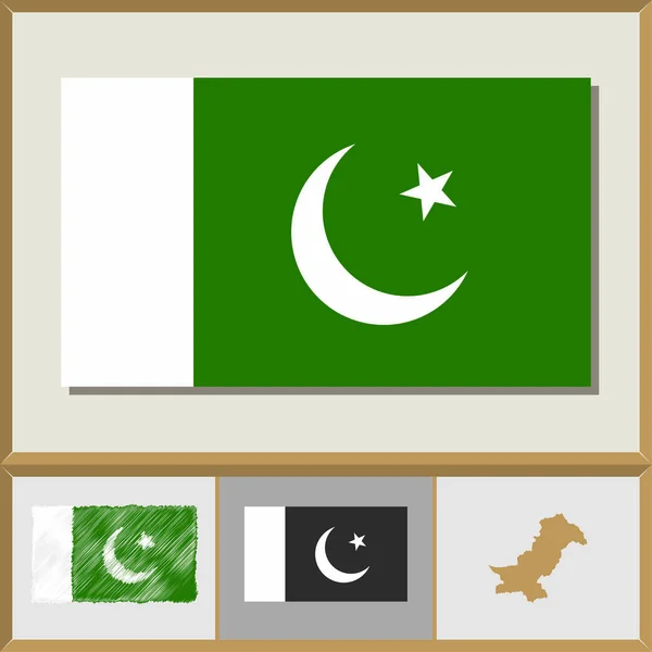 Drapeau national et silhouette pays du Pakistan — Image vectorielle