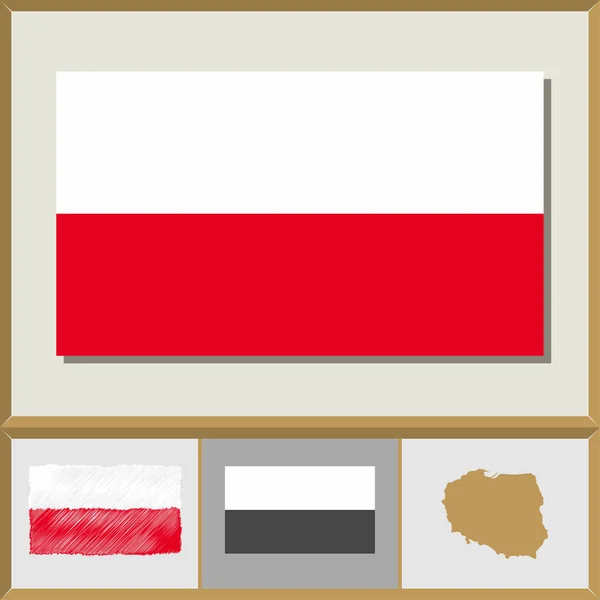 Bandera nacional y silueta de país de Polonia — Archivo Imágenes Vectoriales