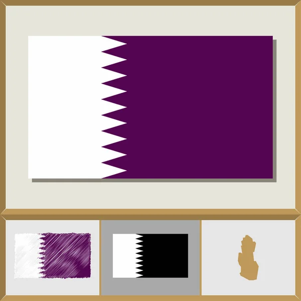 Bandeira nacional e silhueta do país do Qatar — Vetor de Stock