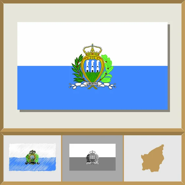 Bandeira nacional e silhueta rural de San Marino —  Vetores de Stock