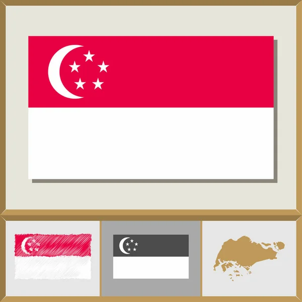 Bandeira nacional e silhueta do país de Singapura — Vetor de Stock