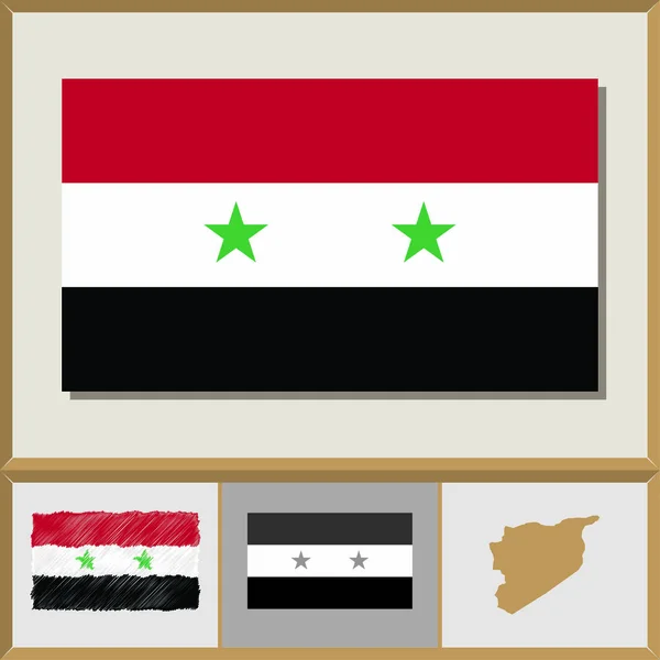 Nationalflagge und Landessilhouette von Syrien — Stockvektor