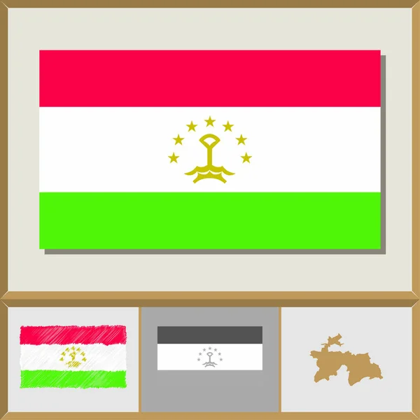 Nationalflagge und Ländersilhouette Tadschikistans — Stockvektor