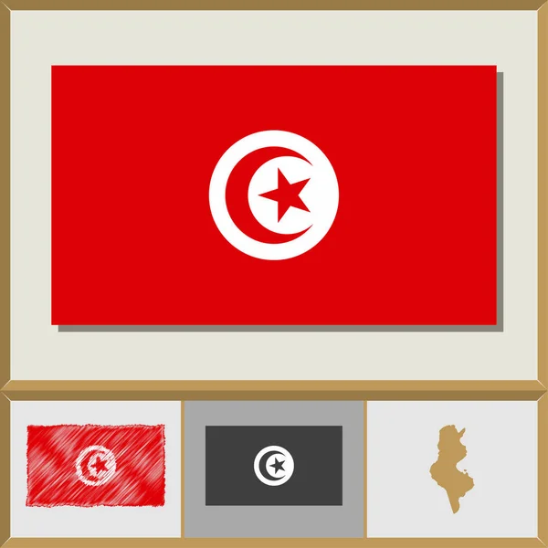 Nationalflagge und die Silhouette des Landes von Tunesien — Stockvektor