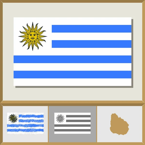 Drapeau national et silhouette de pays de l'Uruguay — Image vectorielle