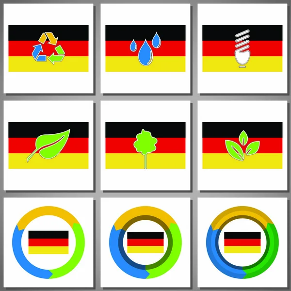 Umweltfreundliche Marken und Symbole mit Länderflagge — Stockvektor