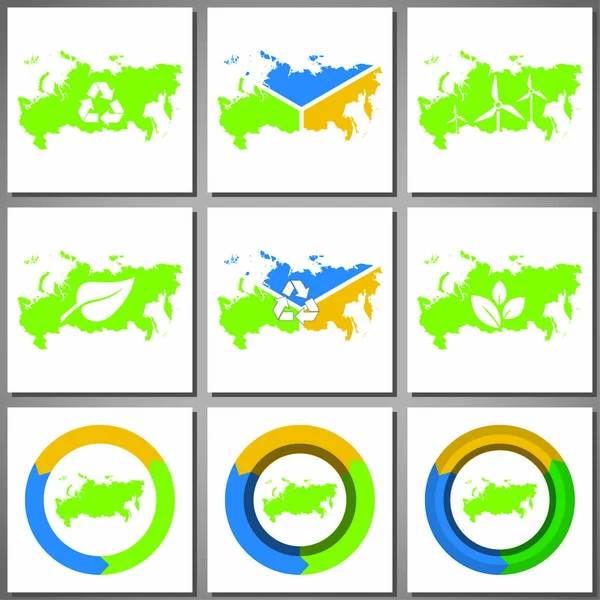 Umweltfreundliche Marken und Symbole mit Ländersilhouette — Stockvektor