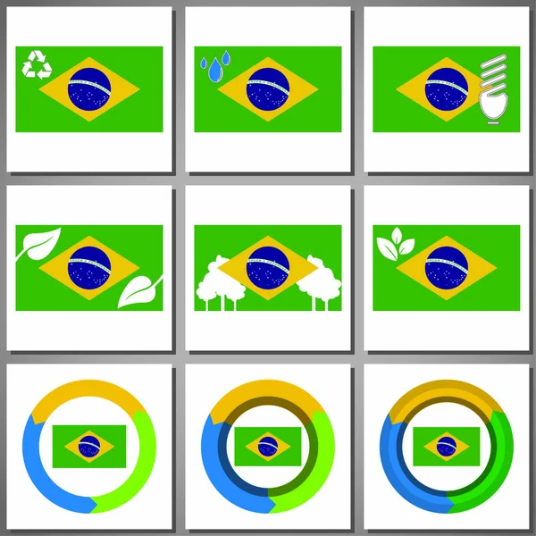 Ympäristöystävälliset merkit ja kuvakkeet maan lipun kanssa — vektorikuva
