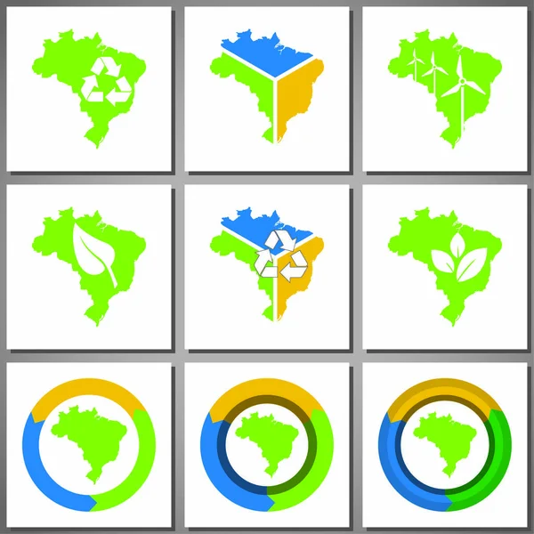 Marcas ecológicas e iconos con silueta de país — Vector de stock