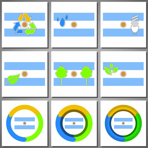 Eco φιλικό σήματα, σχέδια και εικόνες με σημαία χώρας — Διανυσματικό Αρχείο