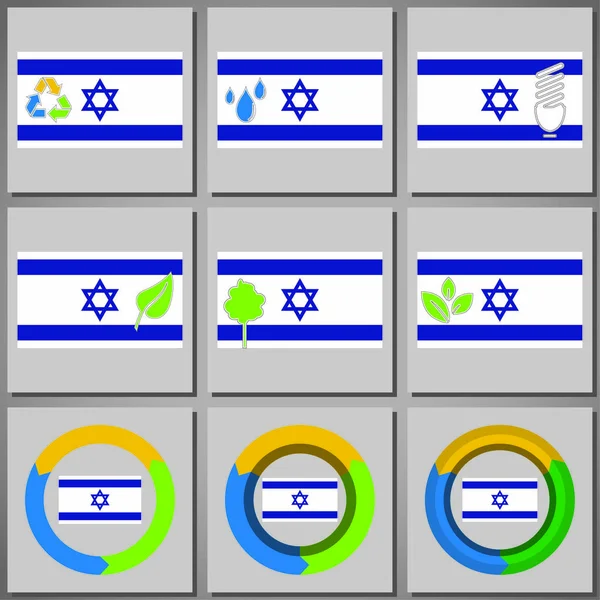 Marcas ecológicas e iconos con bandera del país — Archivo Imágenes Vectoriales