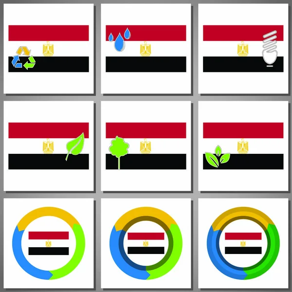 Marques et icônes écologiques avec drapeau du pays — Image vectorielle