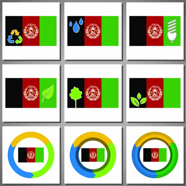 Marcas ecológicas e iconos con bandera del país — Archivo Imágenes Vectoriales
