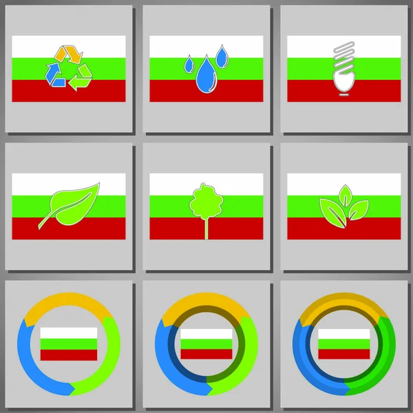 Екологічні знаки та ікони з прапором країни — стоковий вектор