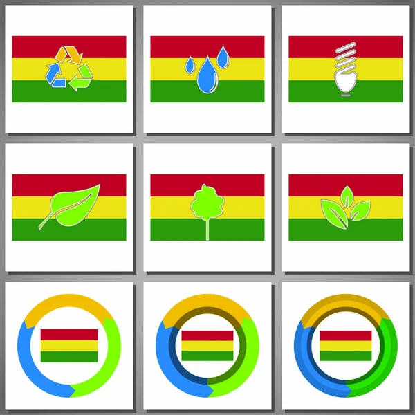 Eco Przyjacielski znaki i ikony z flagą kraju — Wektor stockowy