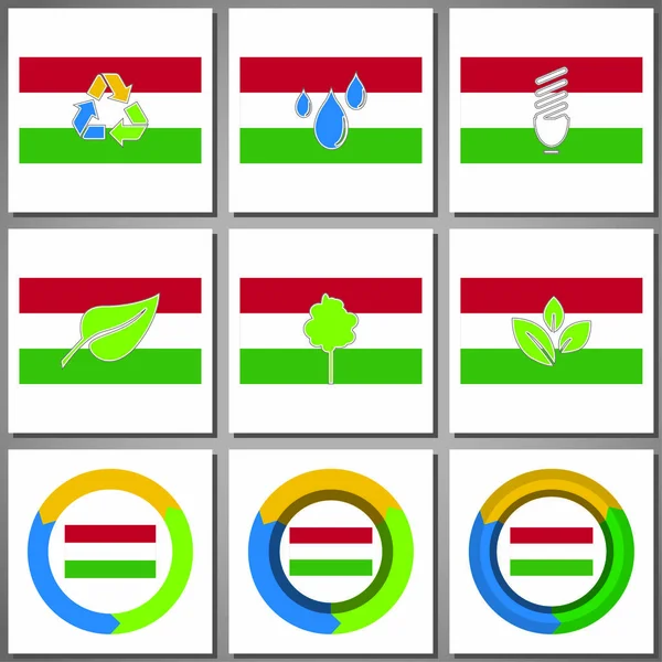 Екологічні знаки та ікони з прапором країни — стоковий вектор