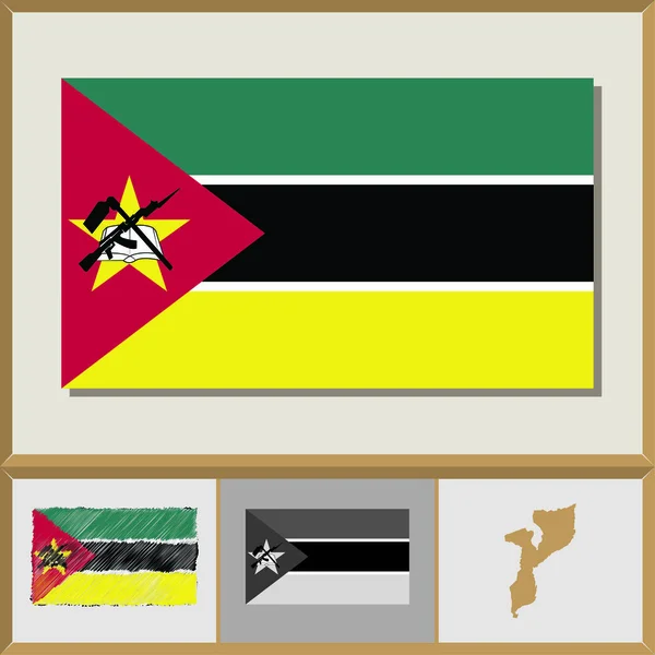 Bandeira nacional e silhueta do país de Moçambique Vetor De Stock