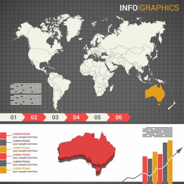Avustralya nın 3d harita Dünya Haritası ve Infographic öğeleri