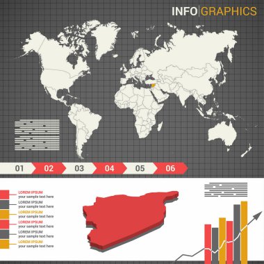 Dünya harita ve Infographic öğeleri ile Suriye 3d Haritası