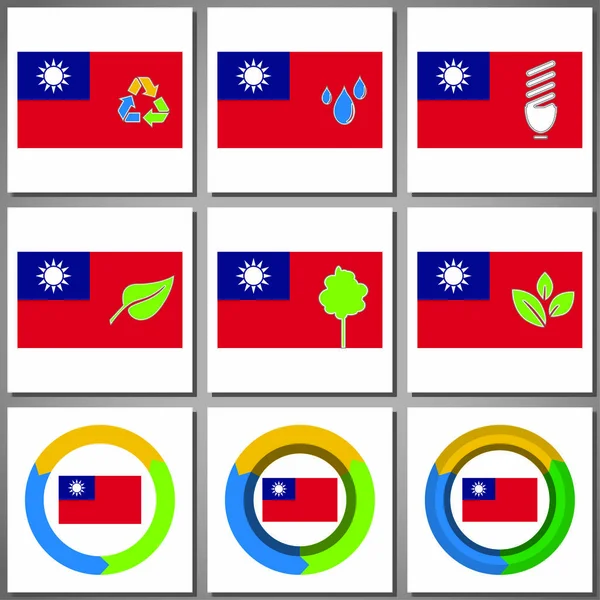 Eco vänliga märken och ikoner med landets flagga — Stock vektor