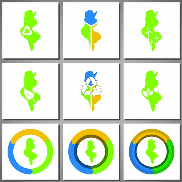 Marques et icônes écologiques avec silhouette campagnarde — Image vectorielle