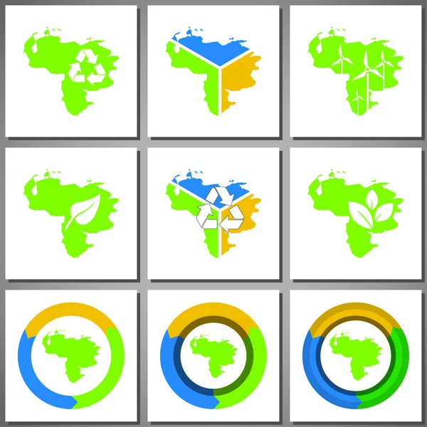 Umweltfreundliche Marken und Symbole mit Ländersilhouette — Stockvektor