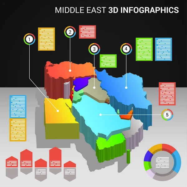图表与中东地区国家的 3d 地图 — 图库矢量图片