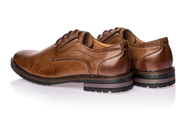 Lastik Tabanlı Bağcıklı Erkek Kahverengi Deri Ayakkabıları — Stok fotoğraf