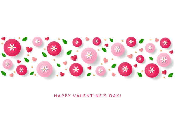 Modelo de cartaz do dia dos namorados com corações, flores, folhas . —  Vetores de Stock