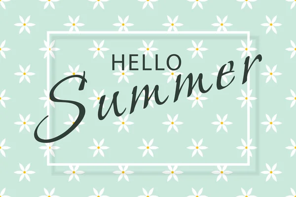 Hello summer banner. Green background with white flowers. Vector — Stock Vector