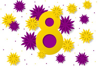 Çiçek deseni ile sarı ve mor kağıt kesme çiçekler.