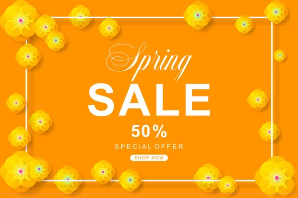 Affiche de vente de printemps avec décoration florale. À vendre rabais, Nous — Image vectorielle