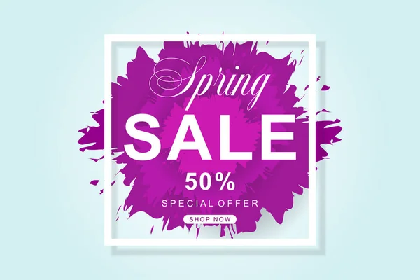 Spring Sale poster with flower and leaves decoration. For Sale d — Stock Vector