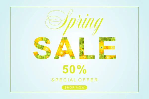 Spring Sale poster with flower and leaves decoration. For Sale d — Stock Vector