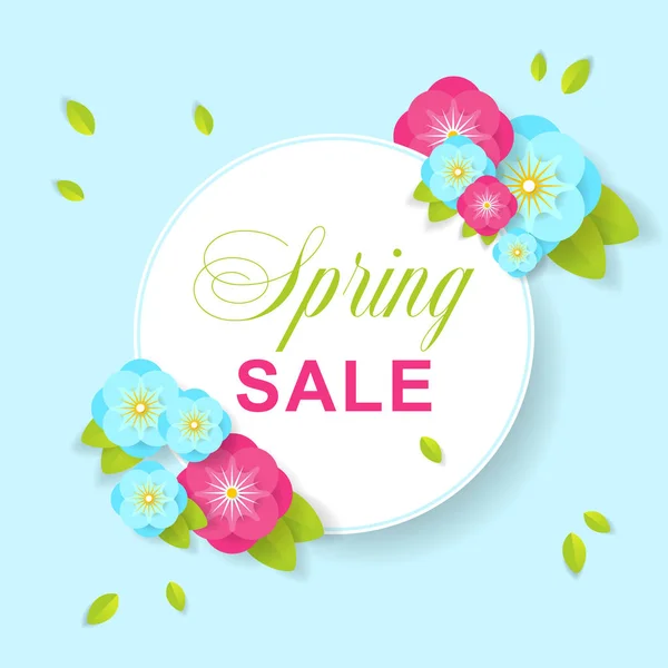 Spring Sale poster with flower and leaves decoration. For Sale d — Stock Vector
