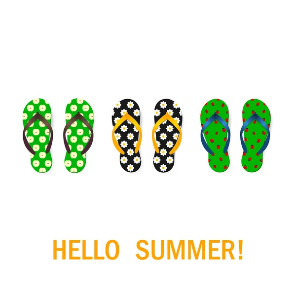 Flip flops set. Isolated vector design. Summer background. — Stock Vector