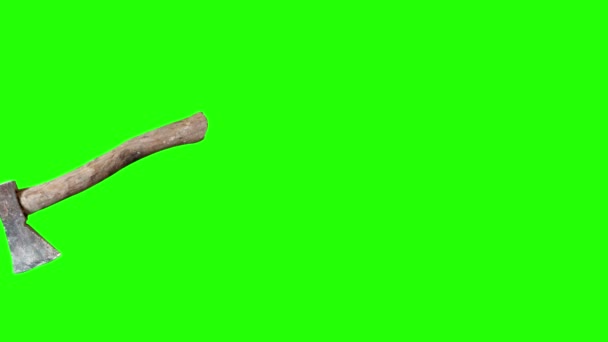 Используется Винтажный Топор Топора Деревянной Ручкой Инструмент Анимации Зеленом Экране — стоковое видео