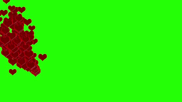 Cœurs Rouges Animation Transition Sur Écran Vert Chroma Clé Pour — Video