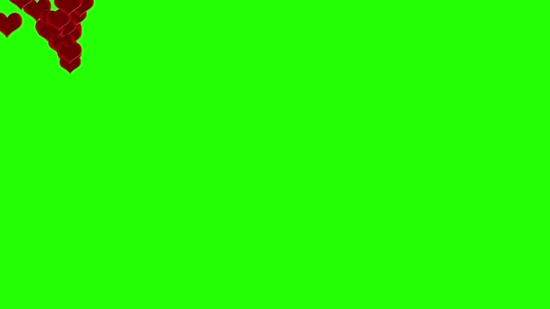 Transición Animación Corazones Rojos Clave Croma Pantalla Verde Para Boda — Vídeos de Stock