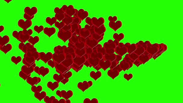 Červená Srdce Animace Přechod Zelené Obrazovce Chroma Klíč Pro Svatbu — Stock video