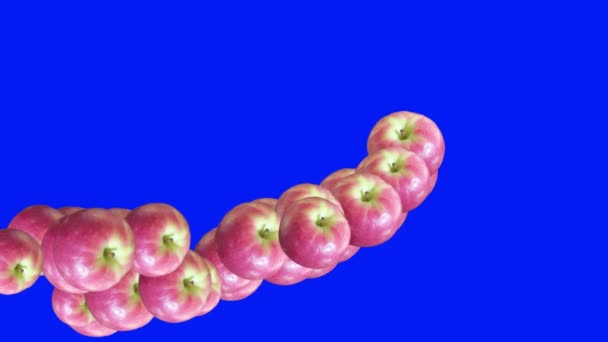 Apple Ομάδα Φρούτα Μετάβαση Κινουμένων Σχεδίων Μπλε Οθόνη Chroma Κλειδί — Αρχείο Βίντεο