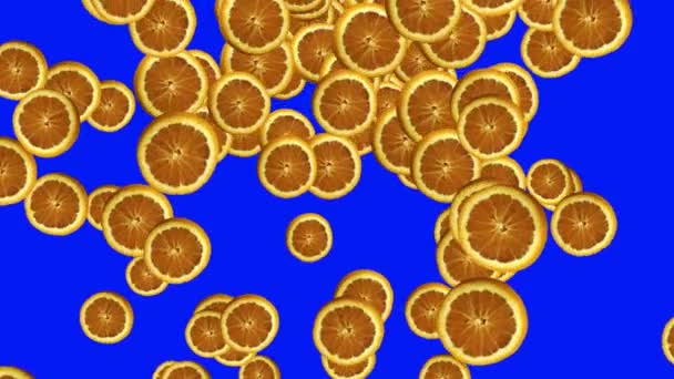 Orange Tranches Fruits Transition Animation Sur Écran Bleu Chroma Clé — Video