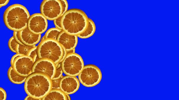 Oranje Plakjes Fruit Overgang Animatie Blauw Scherm Chroma Sleutel — Stockvideo
