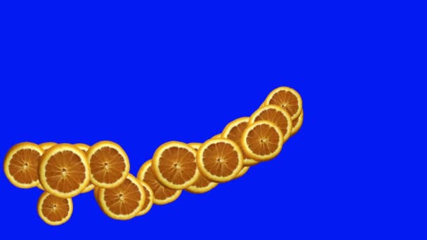 Oranje Plakjes Fruit Overgang Animatie Blauw Scherm Chroma Sleutel — Stockvideo