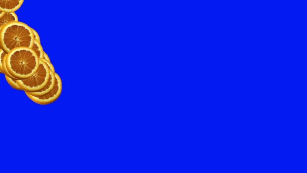 Помаранчеві Скибочки Анімації Переходу Фруктів Синій Екран Хром Ключ — стокове відео