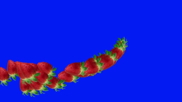 Aardbeien Groep Fruit Overgang Animatie Blauw Scherm Chroma Sleutel — Stockvideo
