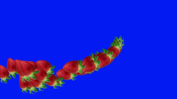 Erdbeeren Gruppe Früchte Übergang Animation Auf Blauem Bildschirm Chroma Taste — Stockvideo