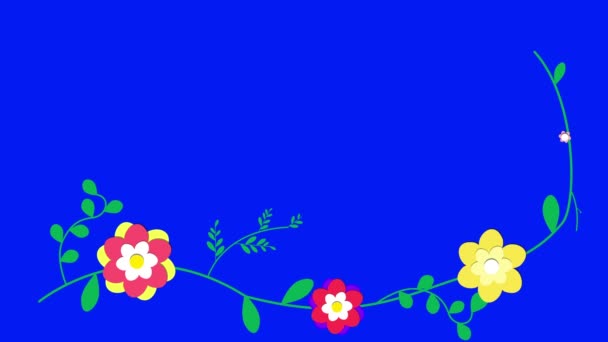 Bloemen Decoratie Platte Stijl Blauw Scherm Chroma Sleutel — Stockvideo
