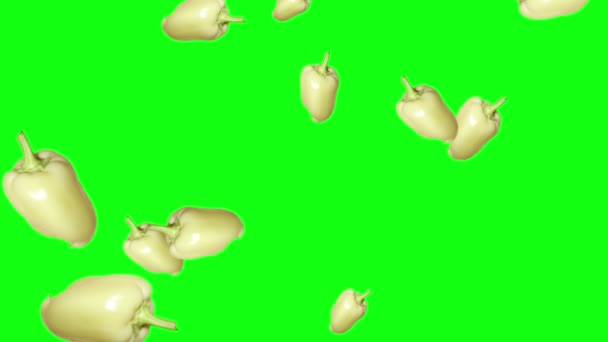 Groep Gele Paprika Vallende Animatie Bewerkbare Achtergrond Groen Scherm Chroma — Stockvideo