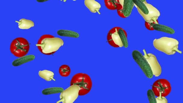 Vegetales Caída Animación Croma Elemento Clave Lazo Pepinos Tomate Pimienta — Vídeo de stock